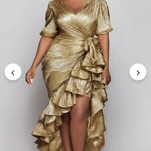 Glamorous Gold High-Low Ruffle Dress